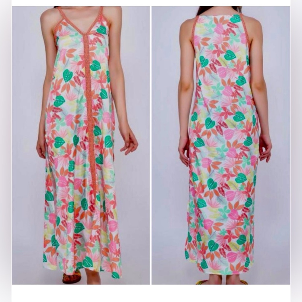 America & Beyond Tropical Resortwear Floral Sleeveless Maxi Swim Coverup Size XL